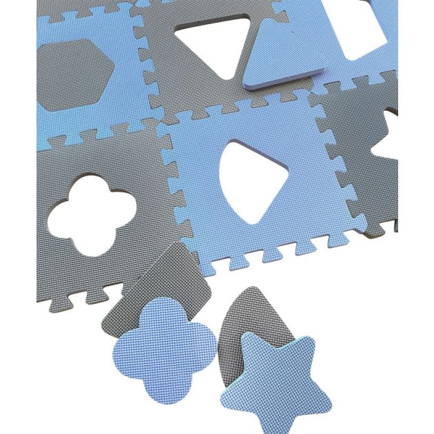 Baby Dan Puzzle habszivacs játszószőnyeg Geometriai formák, Blue 90x90 cm