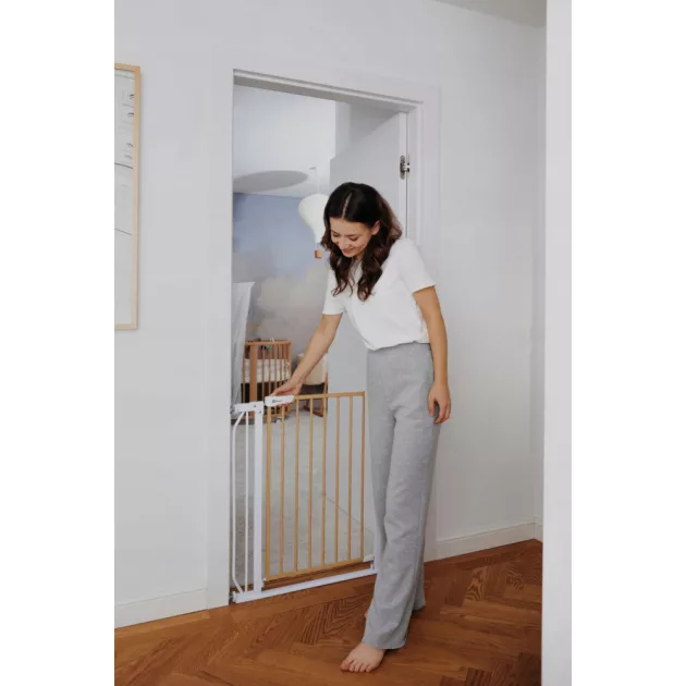 Lionelo Truus Slim biztonsági ajtórács - White Natural (75-105 cm) 2 db toldóval