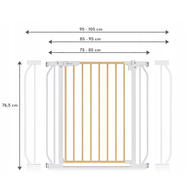 Lionelo Truus Slim biztonsági ajtórács - White Natural (75-105 cm) 2 db toldóval