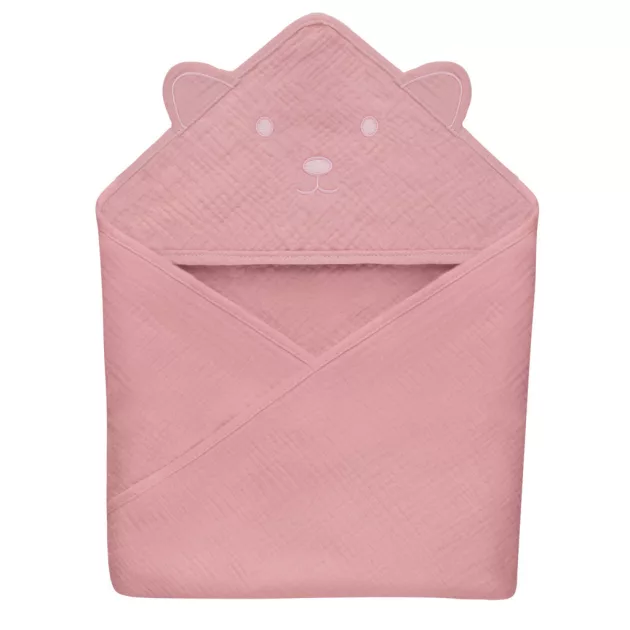 Lionelo Muszlin pamut kapucnis törölköző - Pink Baby
