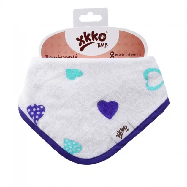 Xkko nyálkendő patentos bambusz - óceánkék szívek BMBBND026