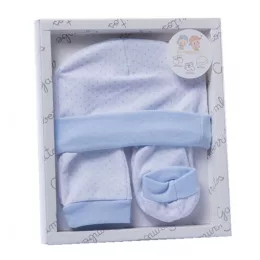   Gamberritos kiegészítő szett újszülötteknek 3 részes (sapka, kesztyű, kiscipő) pöttyös - kék