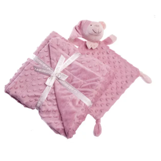 Gamberritos takaró plüss buborékos anyagú 80x110cm plüss szundikendővel maci - púderszínű