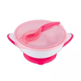   BabyOno Tányér, tapadó aljú, fedeles, kanállal, rózsaszín, 1063/03