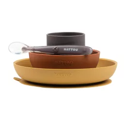   Nattou szilikon étkészlet 4 részes pohárral - curry-terrakotta