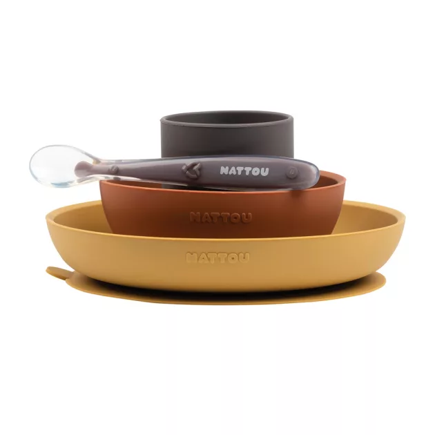 Nattou szilikon étkészlet 4 részes pohárral - curry-terrakotta
