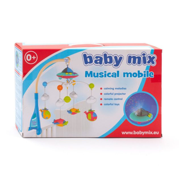 Baby Mix - Zenélő-forgó, projektoros, távirányítóval, Repülő és helikopter