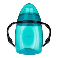   Akuku - Ivópohár, szilikonos, csőrös, döntött, 9 hó, 280 ml, türkiz