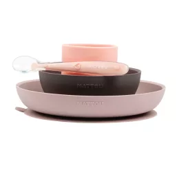   Nattou szilikon étkészlet 4 részes pohárral - pink-padlizsán