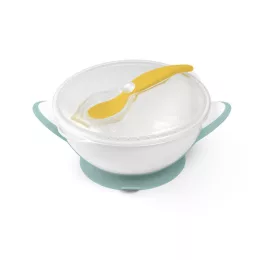   BabyOno Tányér, tapadó aljú, fedeles, kanállal, zöld, 1063/04