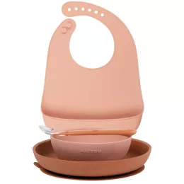 Nattou szilikon étkészlet 4 részes előkével - pink