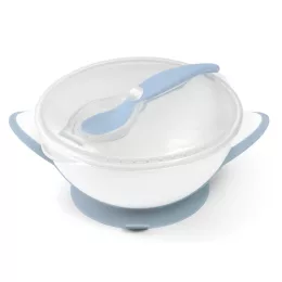   BabyOno Tányér, tapadó aljú, fedeles, kanállal, kék, 1063/05