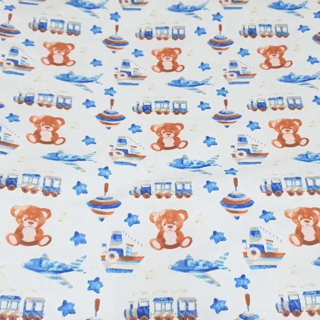 Pihe-Tex Ágynemű Pamut 3 részes 90x140 40x50cm Búgócsigás maci - kék 686