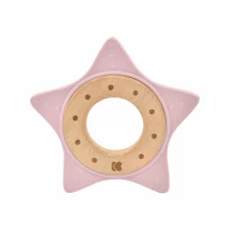 Kikkaboo szilikon és fa rágóka, Csillag - pink