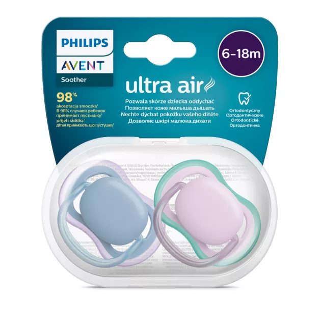 Philips AVENT Játszócumi Ultra Air neutral 6-18hó lányos 2db - kék