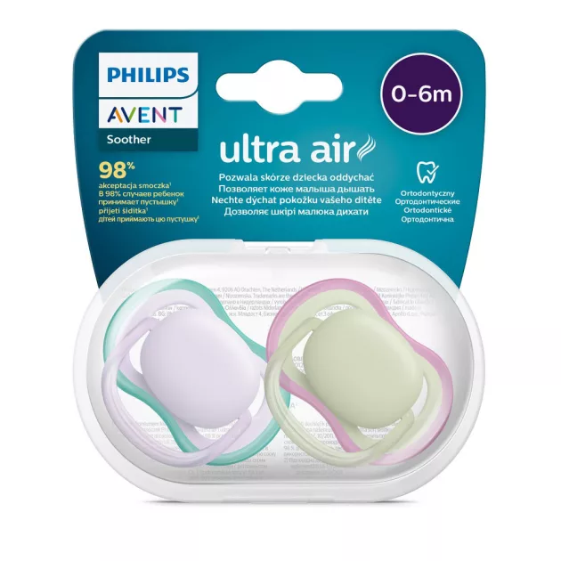 Philips AVENT Játszócumi Ultra Air neutral 0-6hó lányos 2db - lila