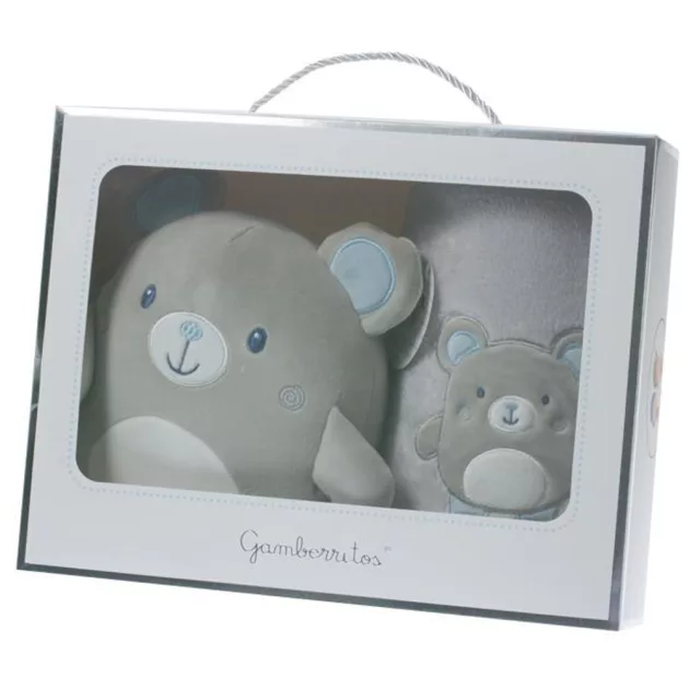 Gamberritos wellsoft takaró 80x110cm plüss játékkal - szürke/kék maci 10757