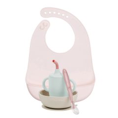 Nattou szilikon étkészlet 4 részes ivópohárral - pink