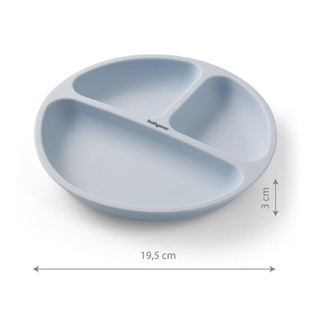 BabyOno háromrekeszes szilikon tányér tapadó aljú - kék 1482/01