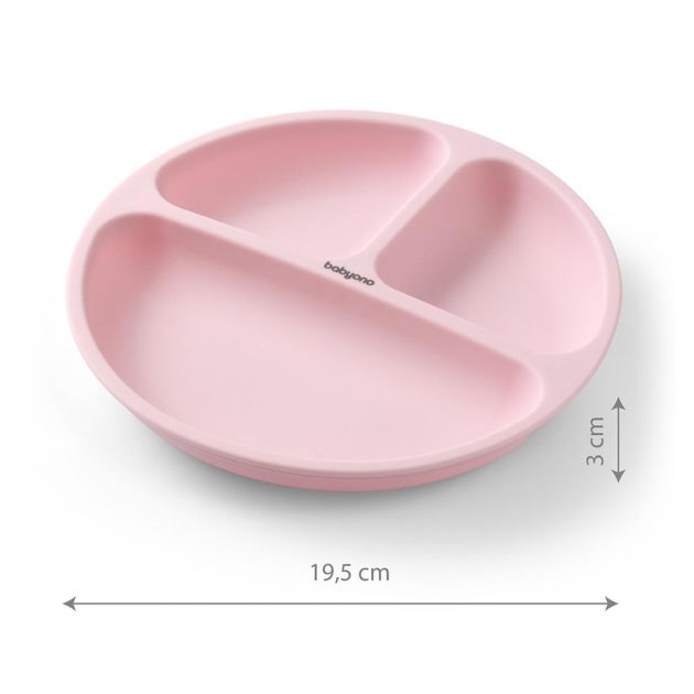 BabyOno háromrekeszes szilikon tányér tapadó aljú - rózsaszín 1482/02