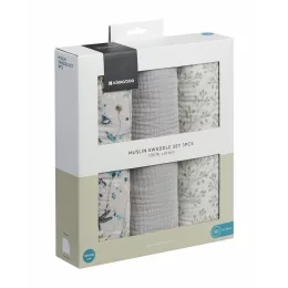   Kikkaboo 3 db muszlin kifogó, 100x100cm, Dreamy Fields - szürke