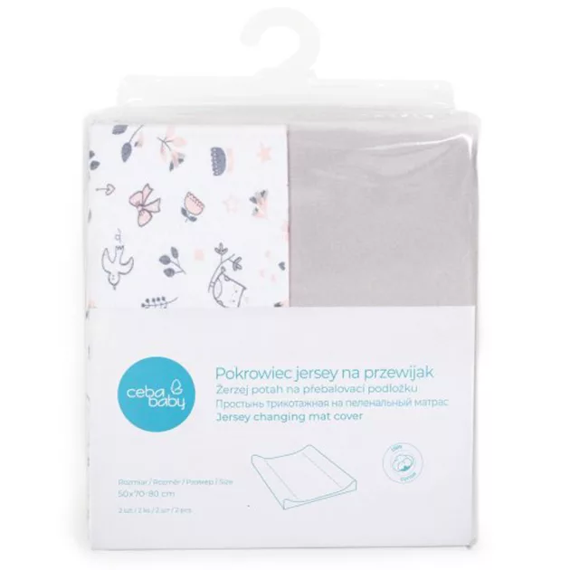 Ceba pelenkázólap huzat pamut (50x70-80) 2db/csomag - világosszürke madár