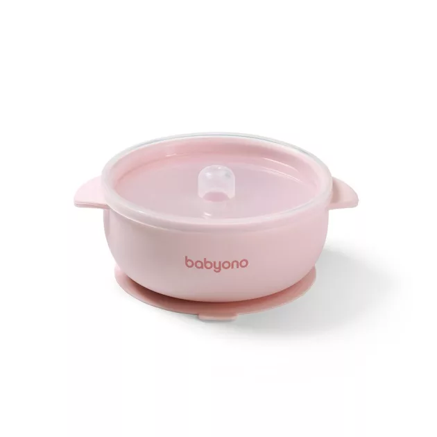 BabyOno Babatányér tapadó aljú fedeles mély - rózsaszín 1662/02