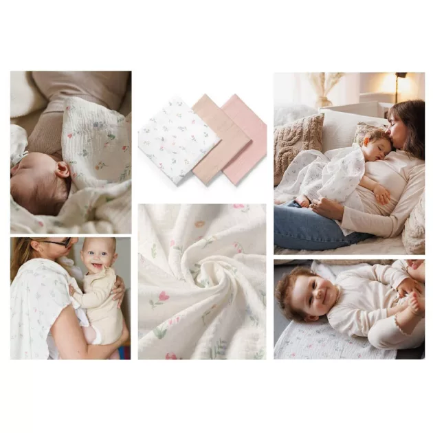 BabyOno Textilpelenka színes 3db gyűrt muszlin - puderrózsaszín 828/01