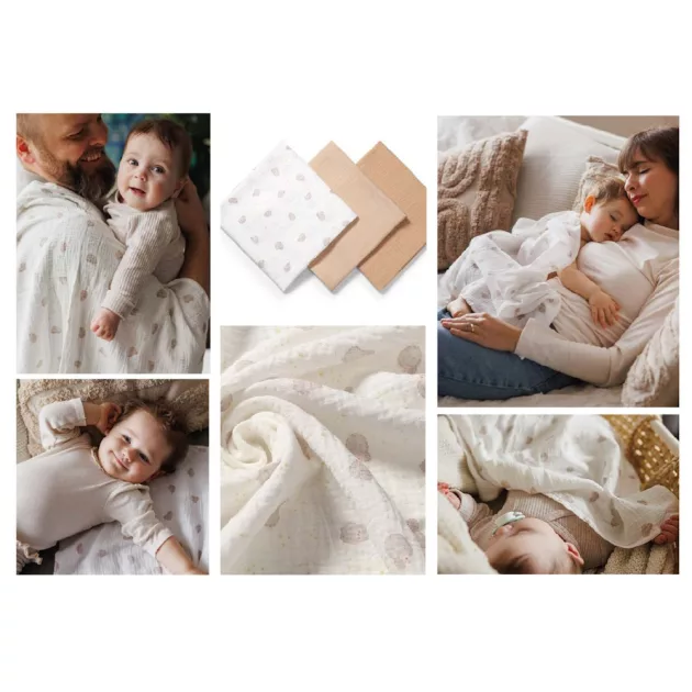 BabyOno Textilpelenka színes 3db gyűrt muszlin - bézs 828/02