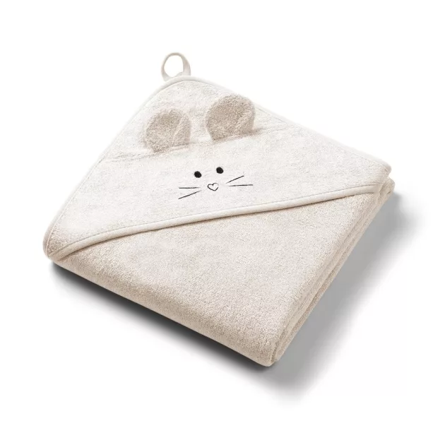 BabyOno Fürdőlepedő kapucnis bambusz 100x100cm egérfülekkel - krémszínű 1553/05