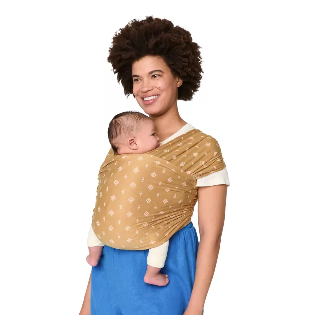 Ergobaby Aura Sustainable Knit Hordozókendő: Camel Harvest / Barna fehér mintával