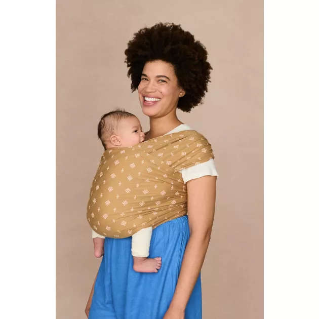 Ergobaby Aura Sustainable Knit Hordozókendő: Camel Harvest / Barna fehér mintával