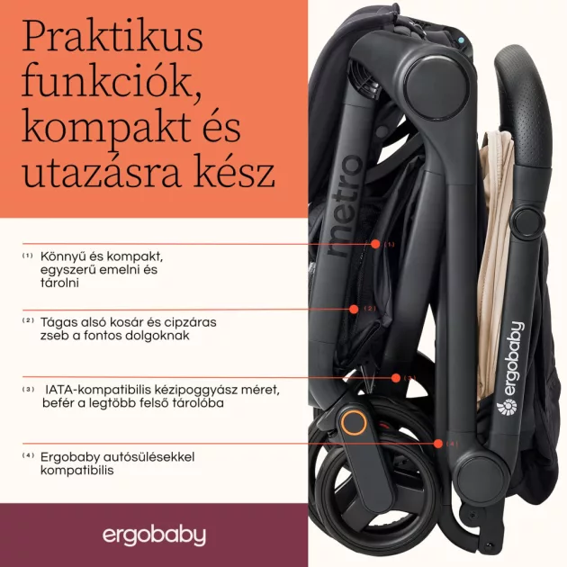 Ergobaby Metro3 kompakt városi babakocsi- Natural Beige / Bézs