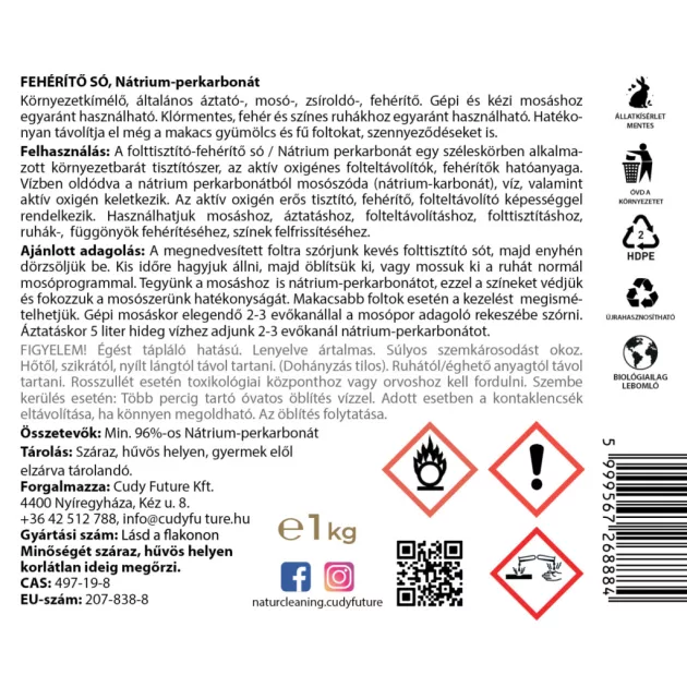 NaturCleaning Fehérítő só (Nátrium-perkarbonát) 1 kg