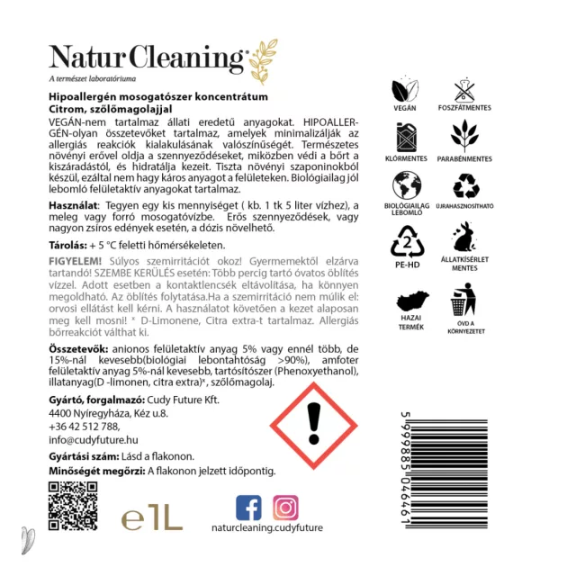 NaturCleaning Mosogatószer koncentrátum 1 liter - citrom
