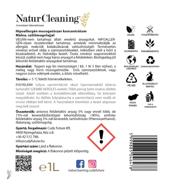 NaturCleaning Mosogatószer koncentrátum 1liter - málna