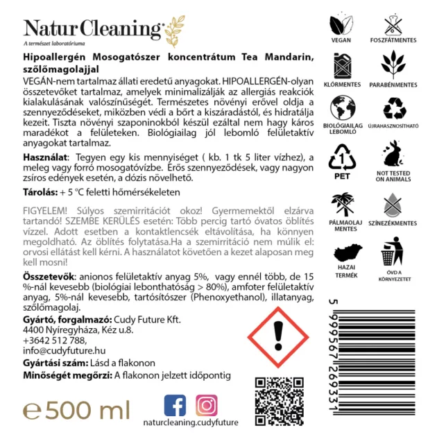 NaturCleaning Mosogatószer koncentrátum 1 liter - tea-mandarin