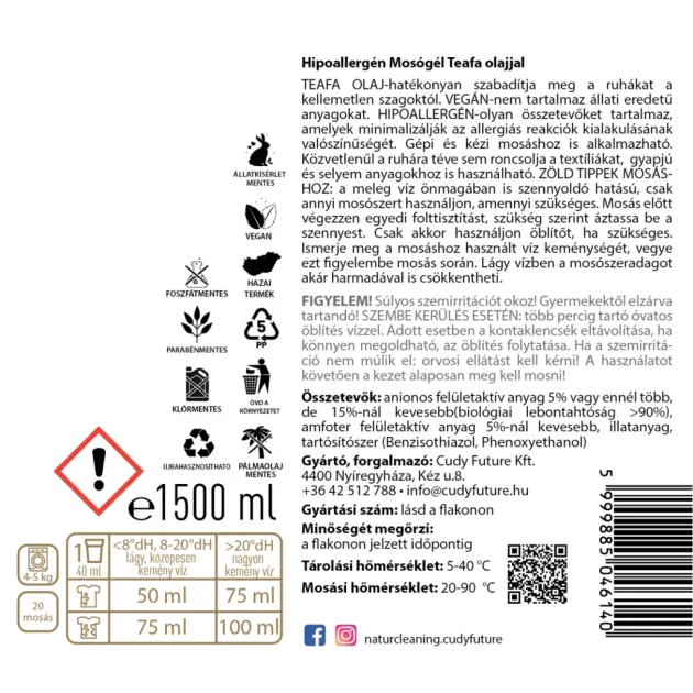 NaturCleaning hipoallergén mosógél 1,5 liter - Teafa-aloe