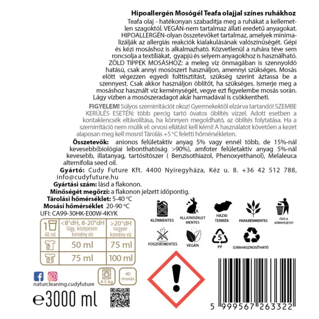 NaturCleaning hipoallergén mosógél 3 liter - Teafa-Aloe