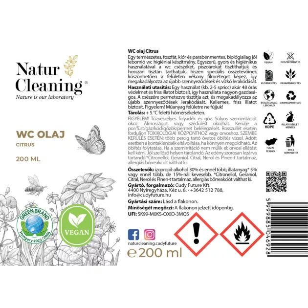 NaturCleaning WC olaj 200 ml - citrus