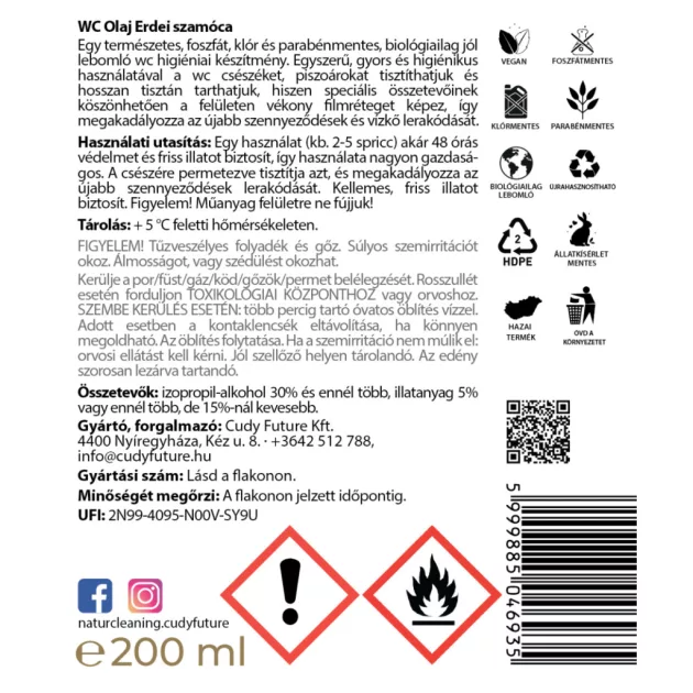 NaturCleaning WC olaj 200 ml - erdei szamóca