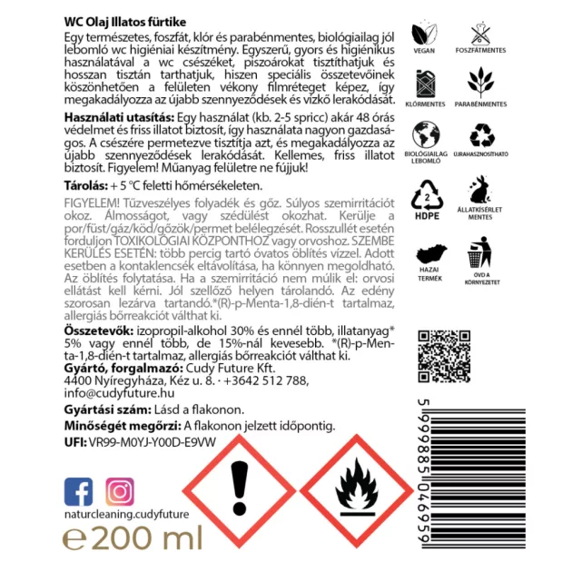 NaturCleaning WC olaj 200 ml - illatos fürtike