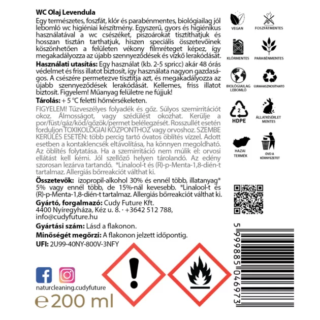 NaturCleaning WC olaj 200 ml - levendula