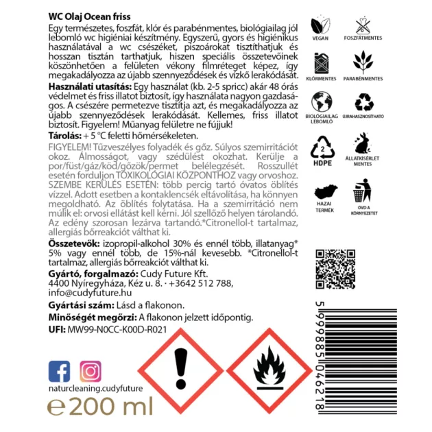 NaturCleaning WC olaj 200 ml - óceán