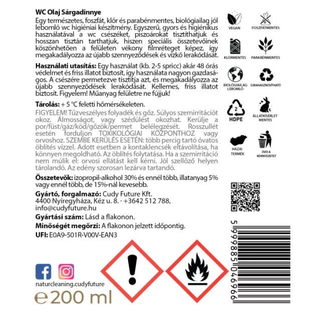 NaturCleaning WC olaj 200 ml - sárgadinnye