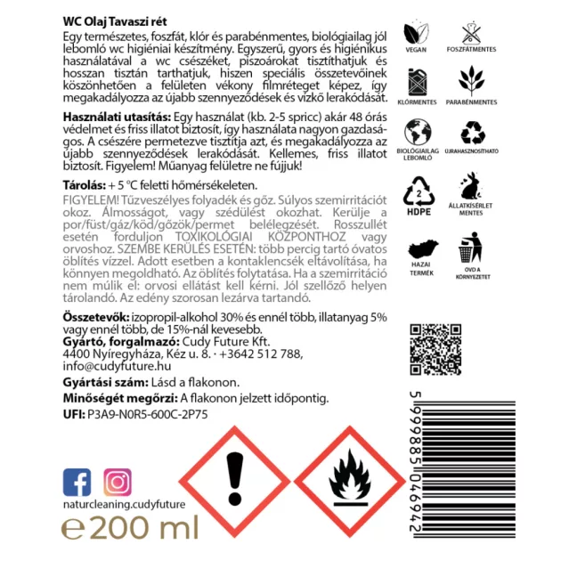 NaturCleaning WC olaj 200 ml - tavaszi rét