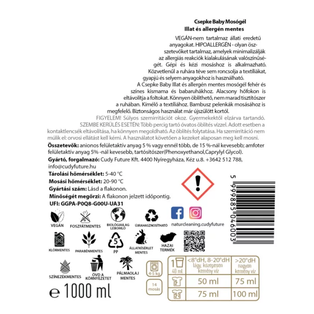 Csepke Baby allergénmentes mosógél 0m+ - 4 liter