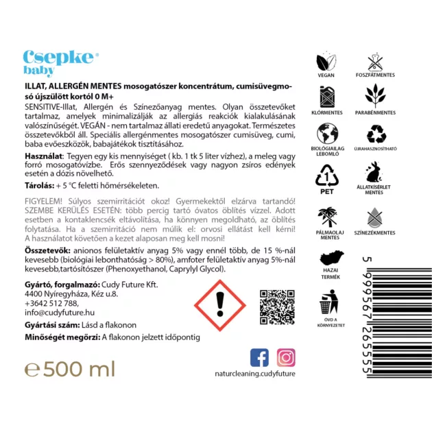 Csepke Baby mosogatószer koncentrátum, cumisüvegmosó 0m+ - 500 ml