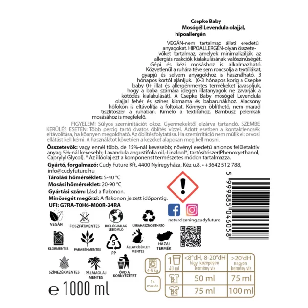 Csepke Baby mosógél levendula olajjal 3m+ - 1 liter