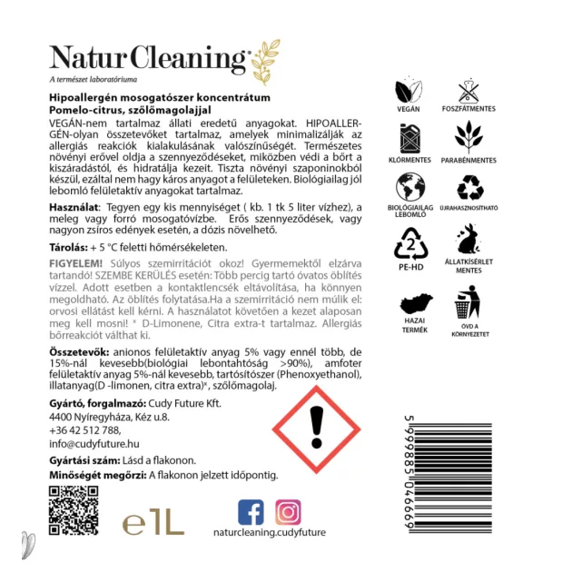 NaturCleaning Mosogatószer koncentrátum 1 liter - pomelo-citrus